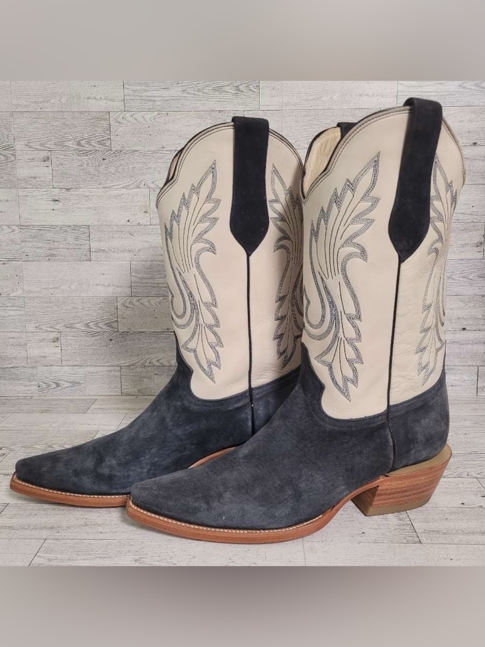 Men's Custom Blue Suede Leather Western Handmade Rodeo Cowboy Boots Size 13